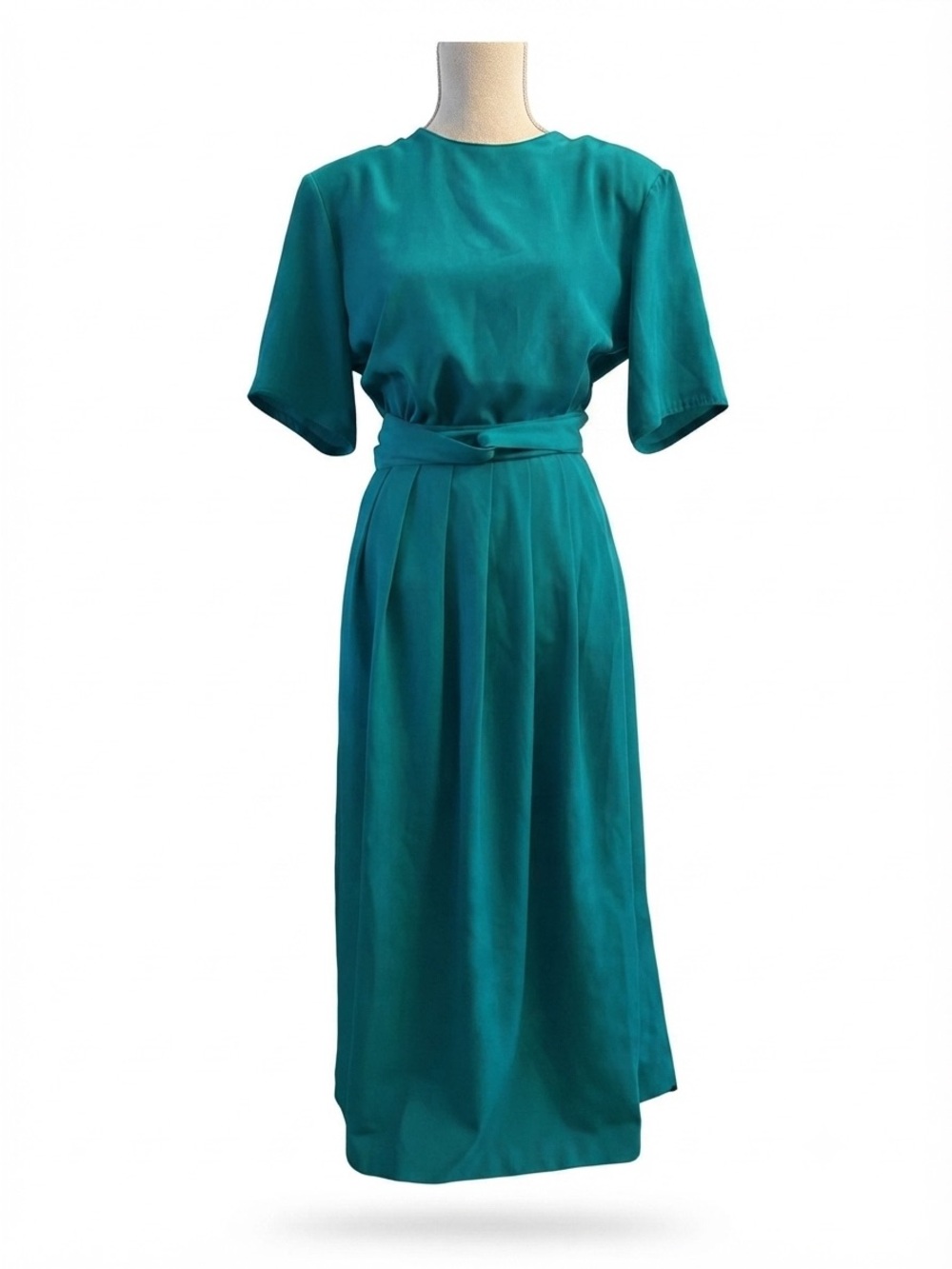 Vintage 80s Teal Green Blouse Skirt Set Size 12